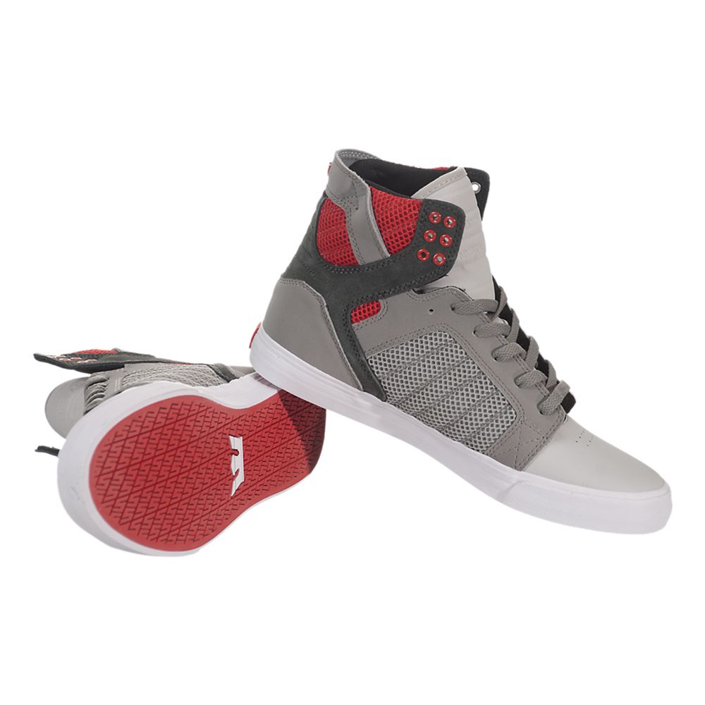 Baskets Montantes Supra SkyTop Grise Rouge Light Grey/Dark Grey-Red-White Homme | NTB-11975930